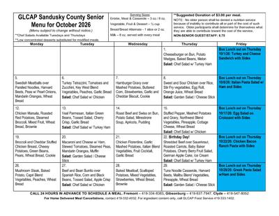 GLCAP Sandusky County Senior Menu for October 2026